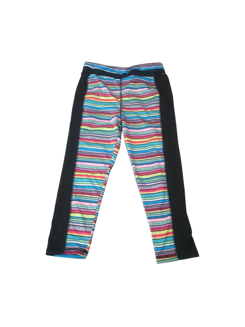 Kidpik Girls' L 12 Multicolor Stripe Athletic Leggings with Black Side Panels
